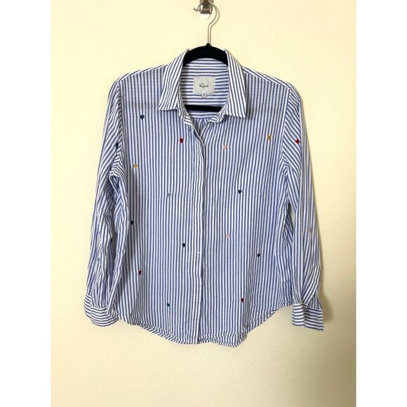 Rails Button Down Womens M Striped with little hearts preppy minimal -‎ AS IS - Picture 1 of 9
